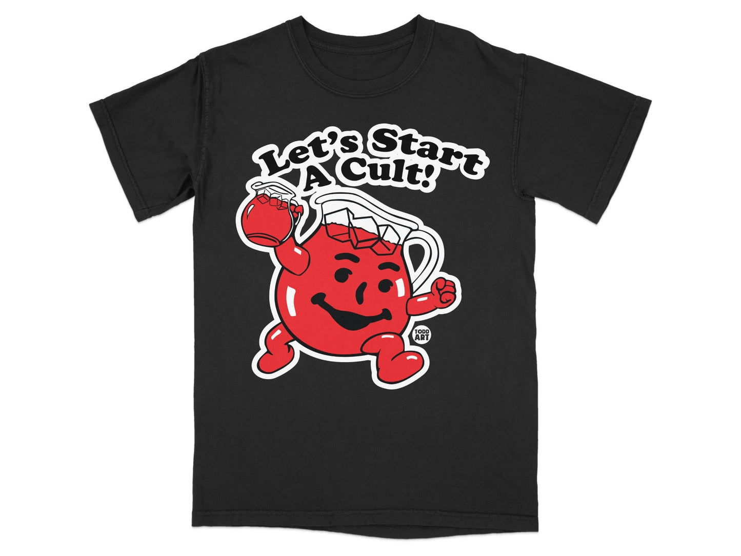 Kool-Aid Man graphic tee with "Let's Start A Cult!" text.