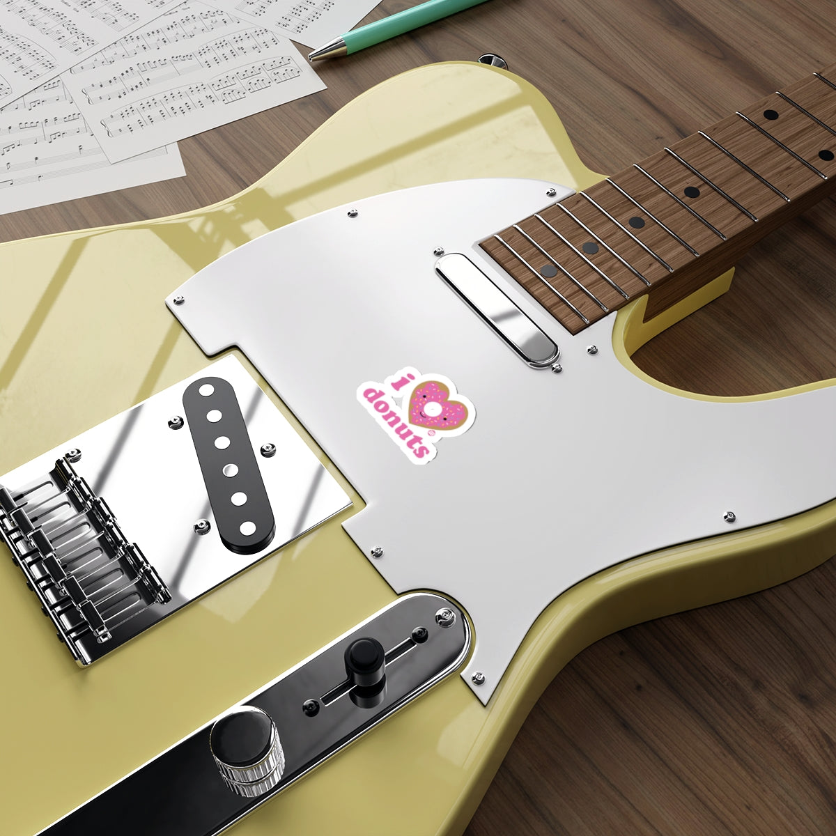 I Love Donuts Sticker for Guitar with Fun Design