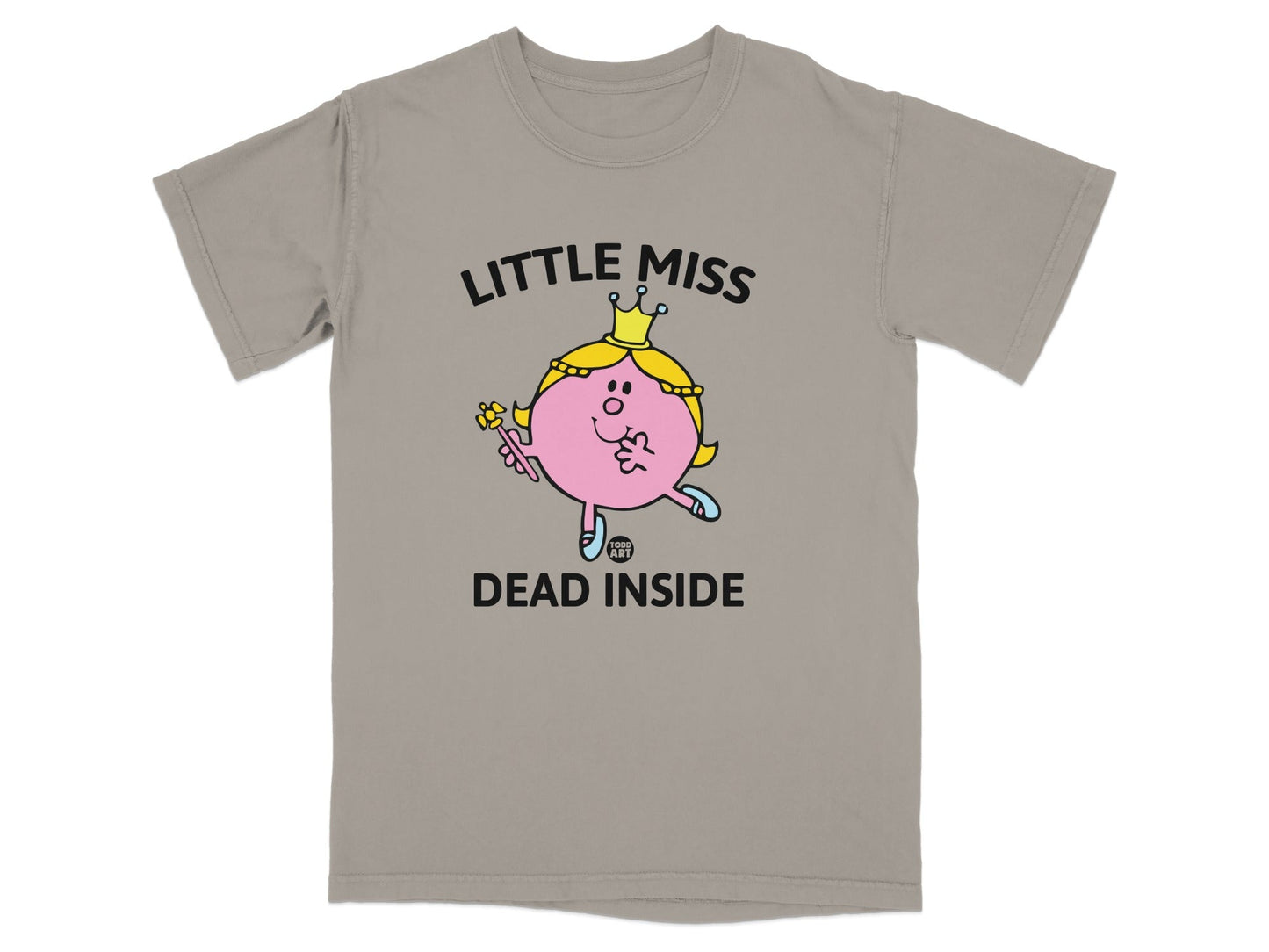 Little Miss Dead Inside graphic tee with crown and wand.