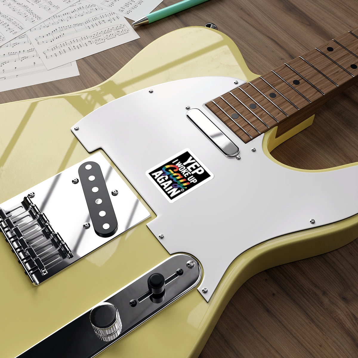 YEP I WOKE UP COOL AGAIN rainbow text Sticker product type