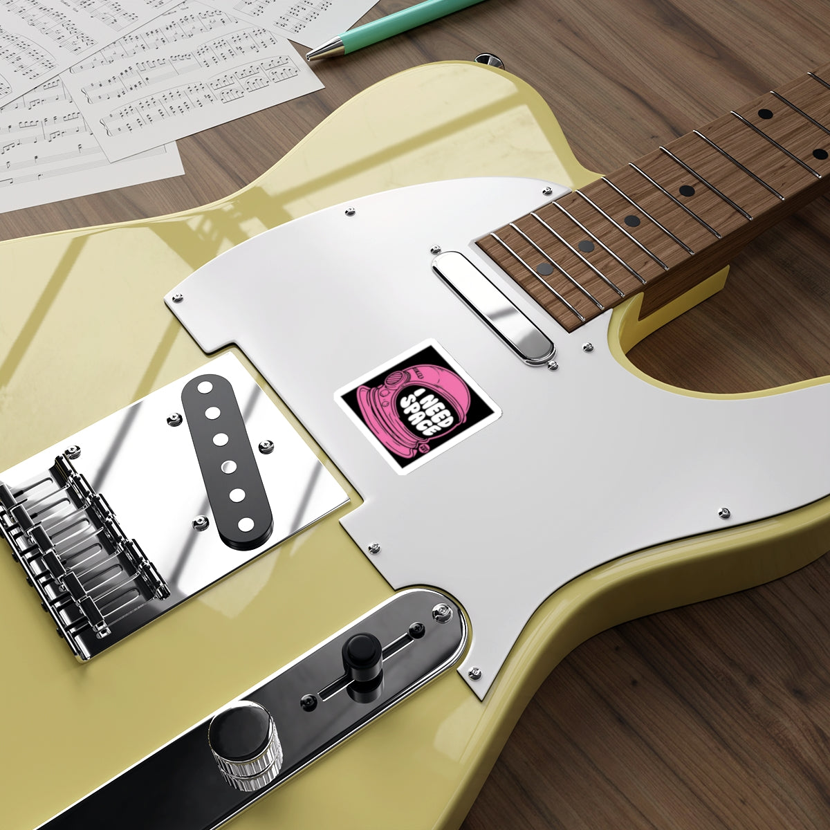 Yellow Electric Guitar with Customizable Sticker Design