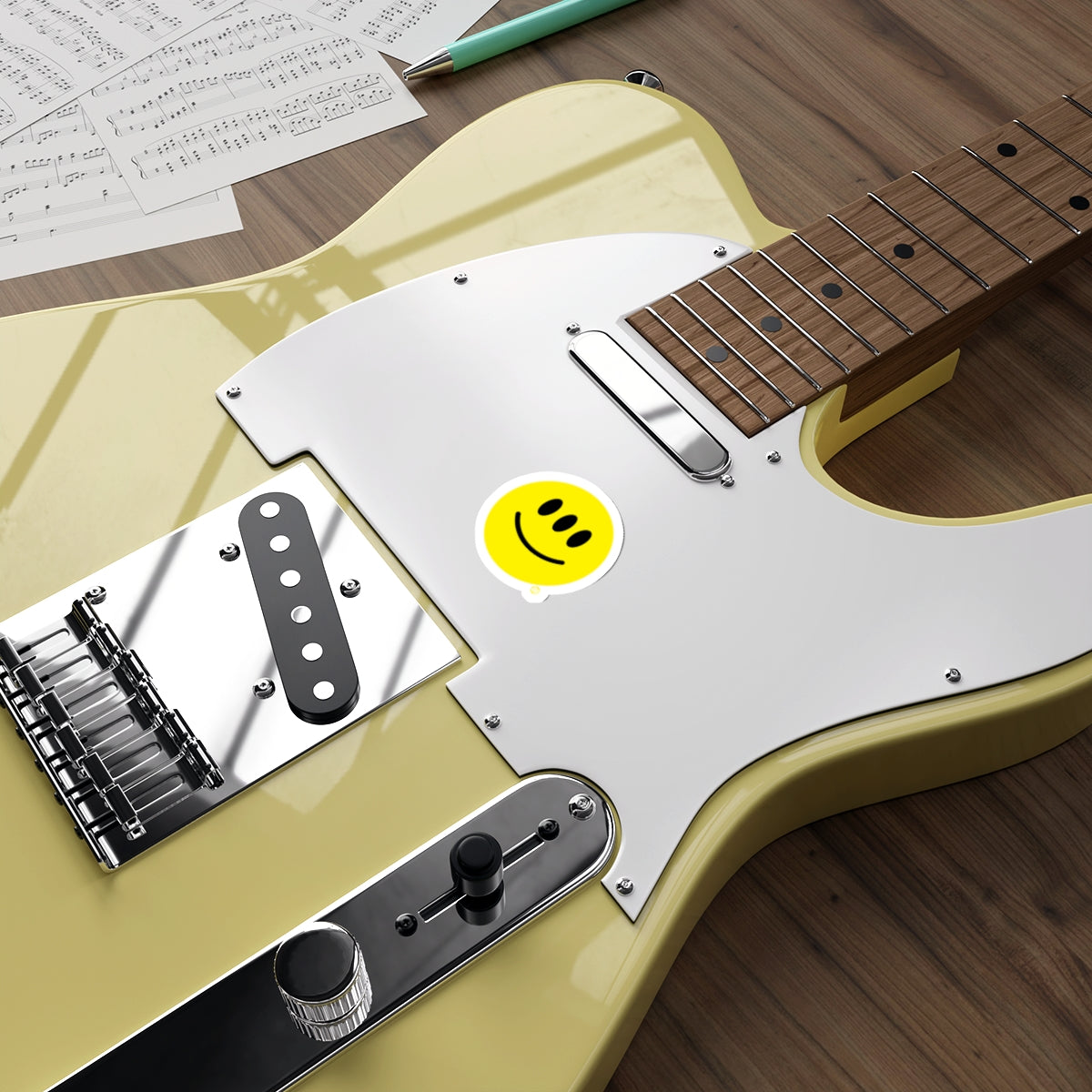 Electric Guitar with Smile Face Sticker Music Product