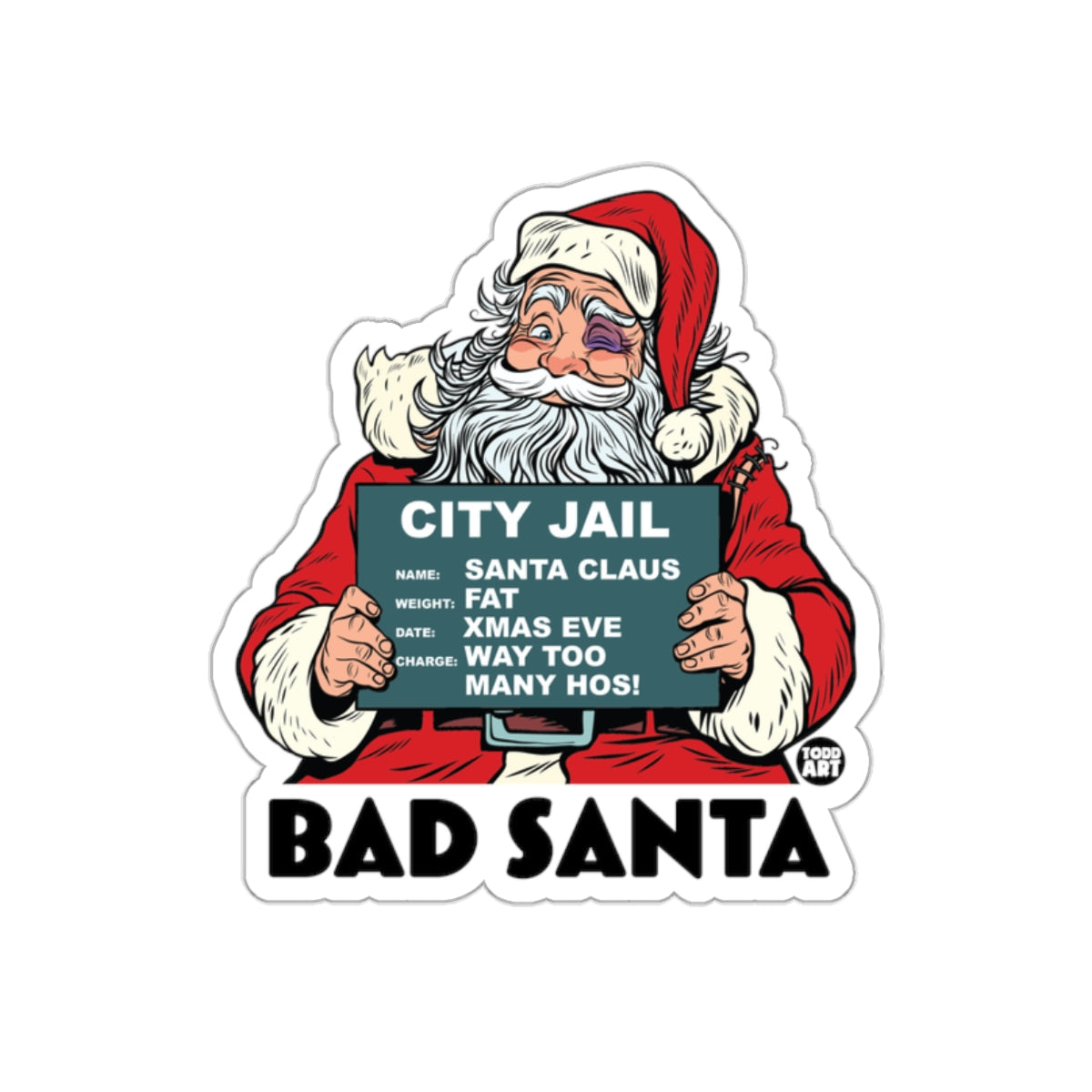 Bad Santa cartoon character holiday humor sticker