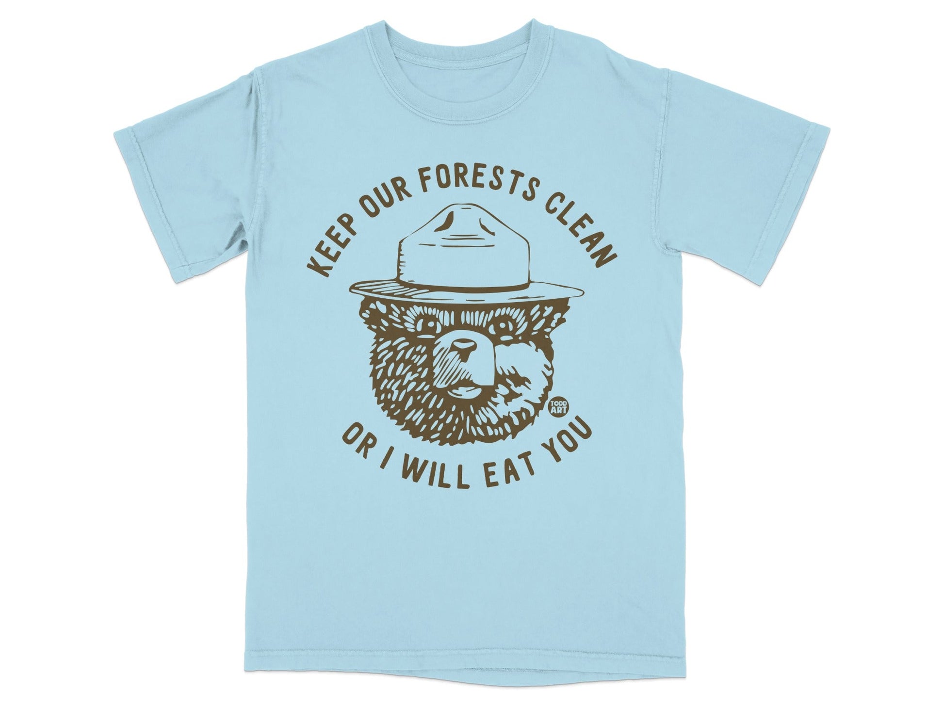 Light blue t-shirt with Smokey Bear graphic and "Keep Our Forests Clean" text.
