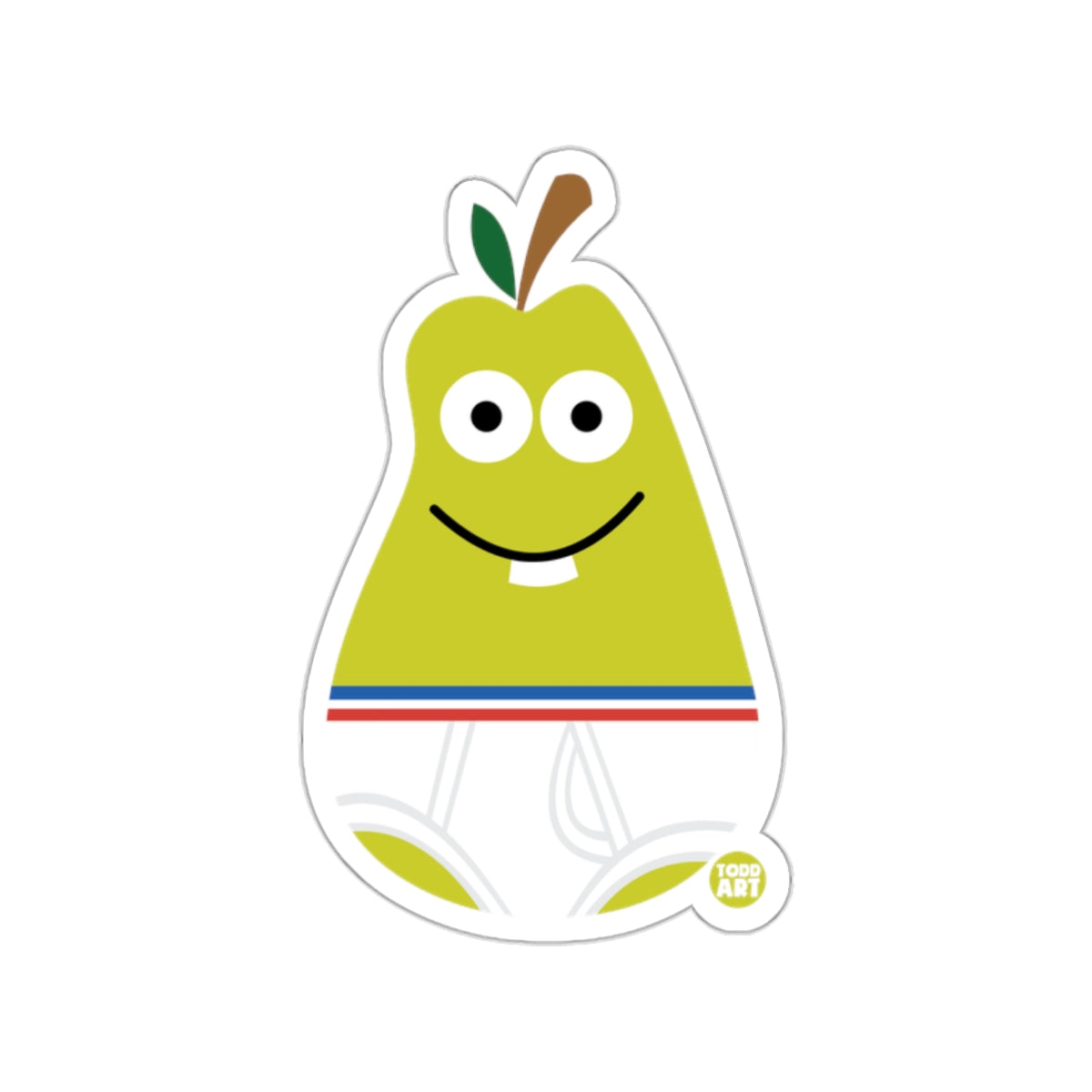 Cheerful Pear Character Sticker with Striped Design