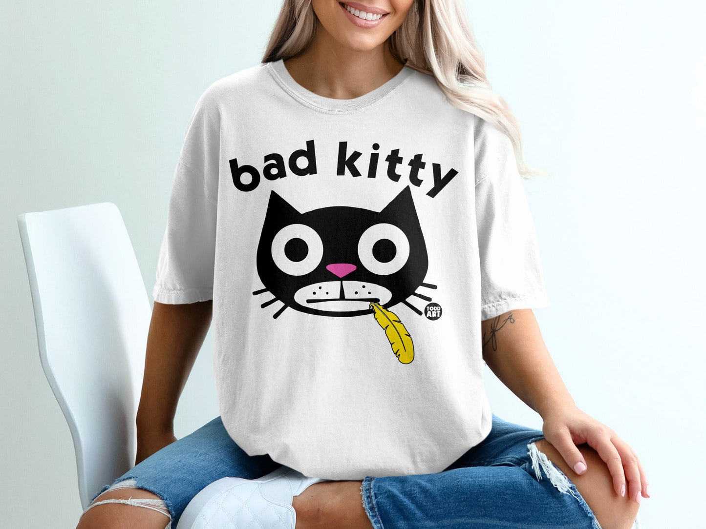 Cute Bad Kitty Graphic Printed Casual T-shirt