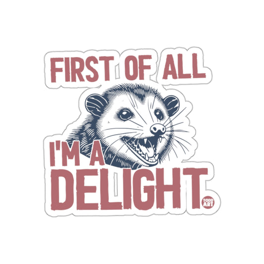 First Of All I Am A Delight Funny Opossum Graphic Stickers