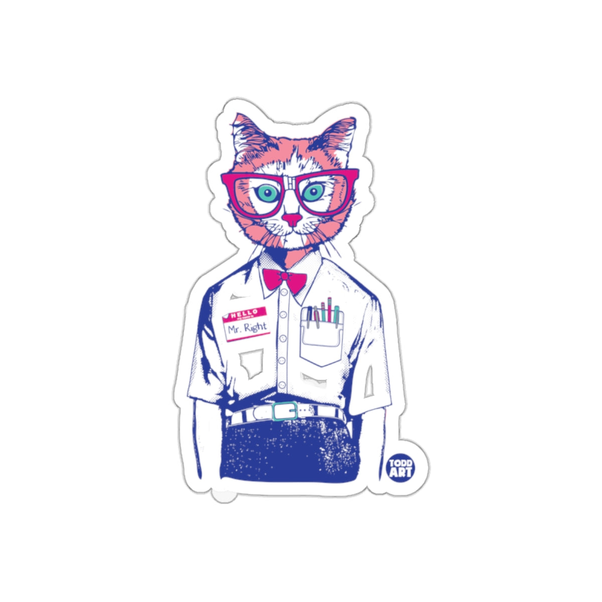 Hipster Cat with Glasses and Bow Tie Design Sticker