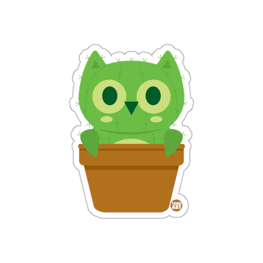 Cute Green Owl Cactus in a Pot Illustration Sticker
