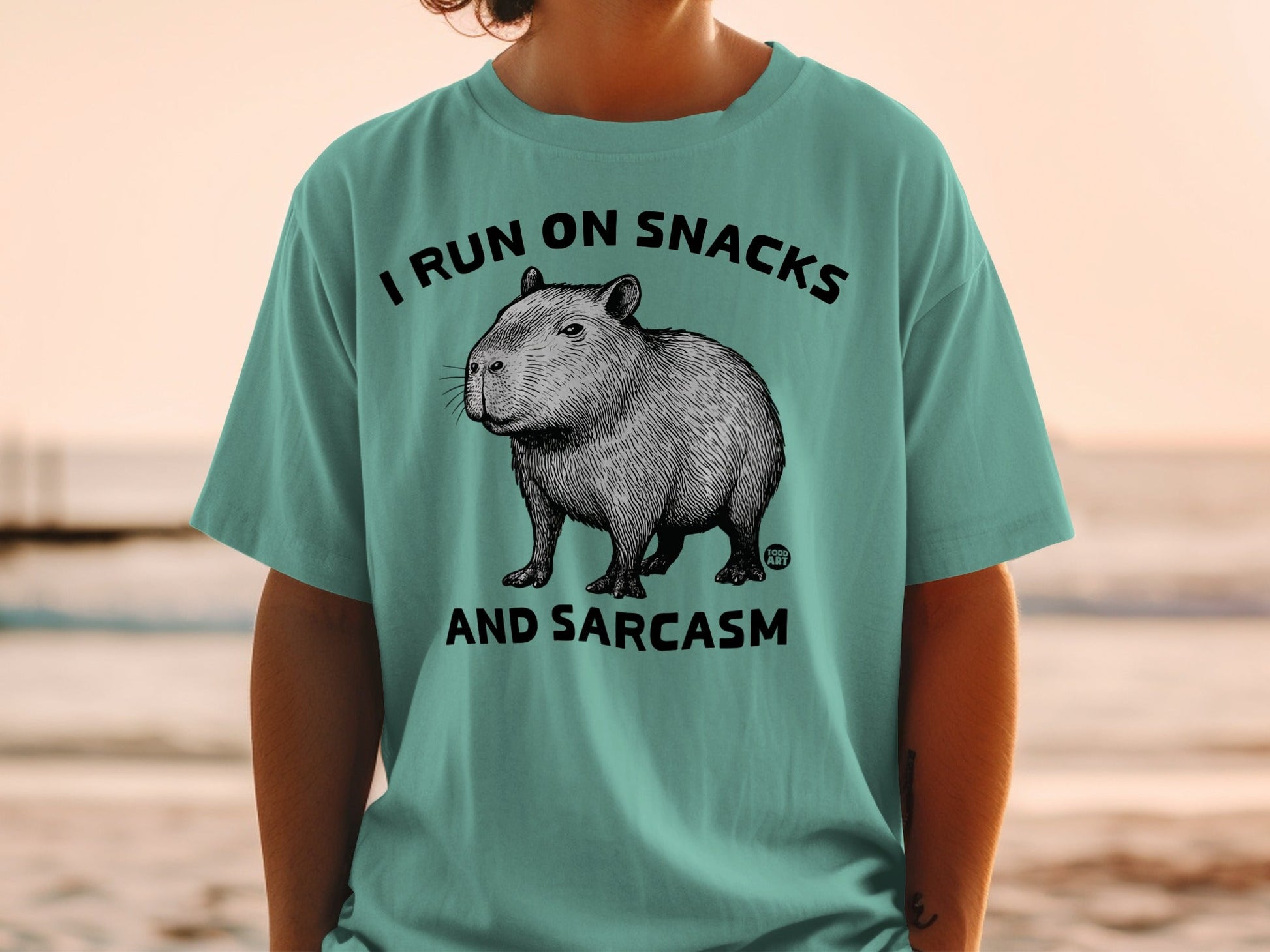 I Run On Snacks And Sarcasm Capybara Graphic T-Shirt