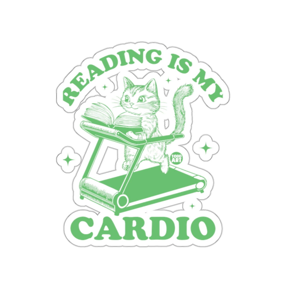 Reading Is My Cardio Cat on Treadmill Fun Sticker