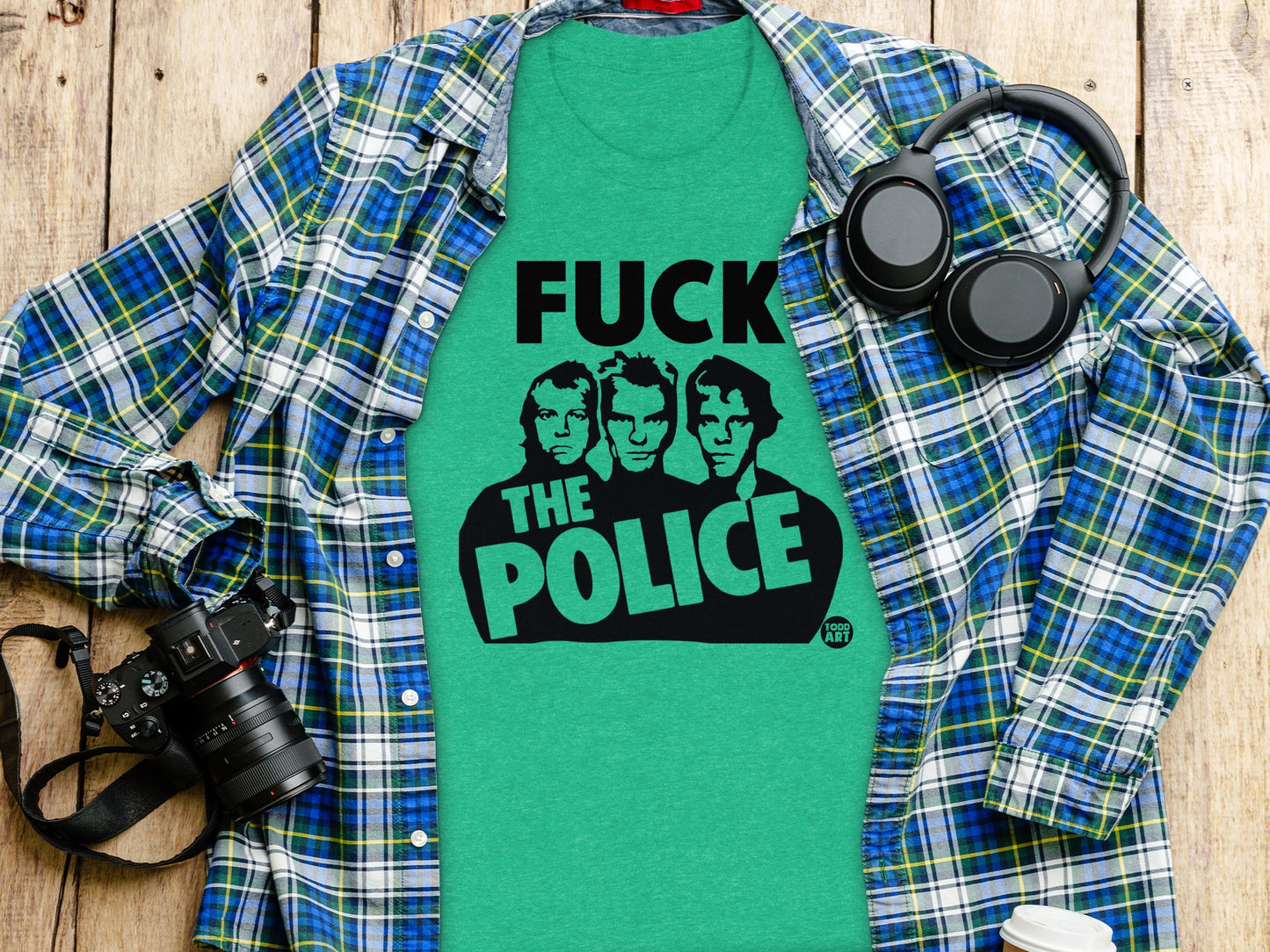 Bold Green Shirt with Edgy Graphic Design