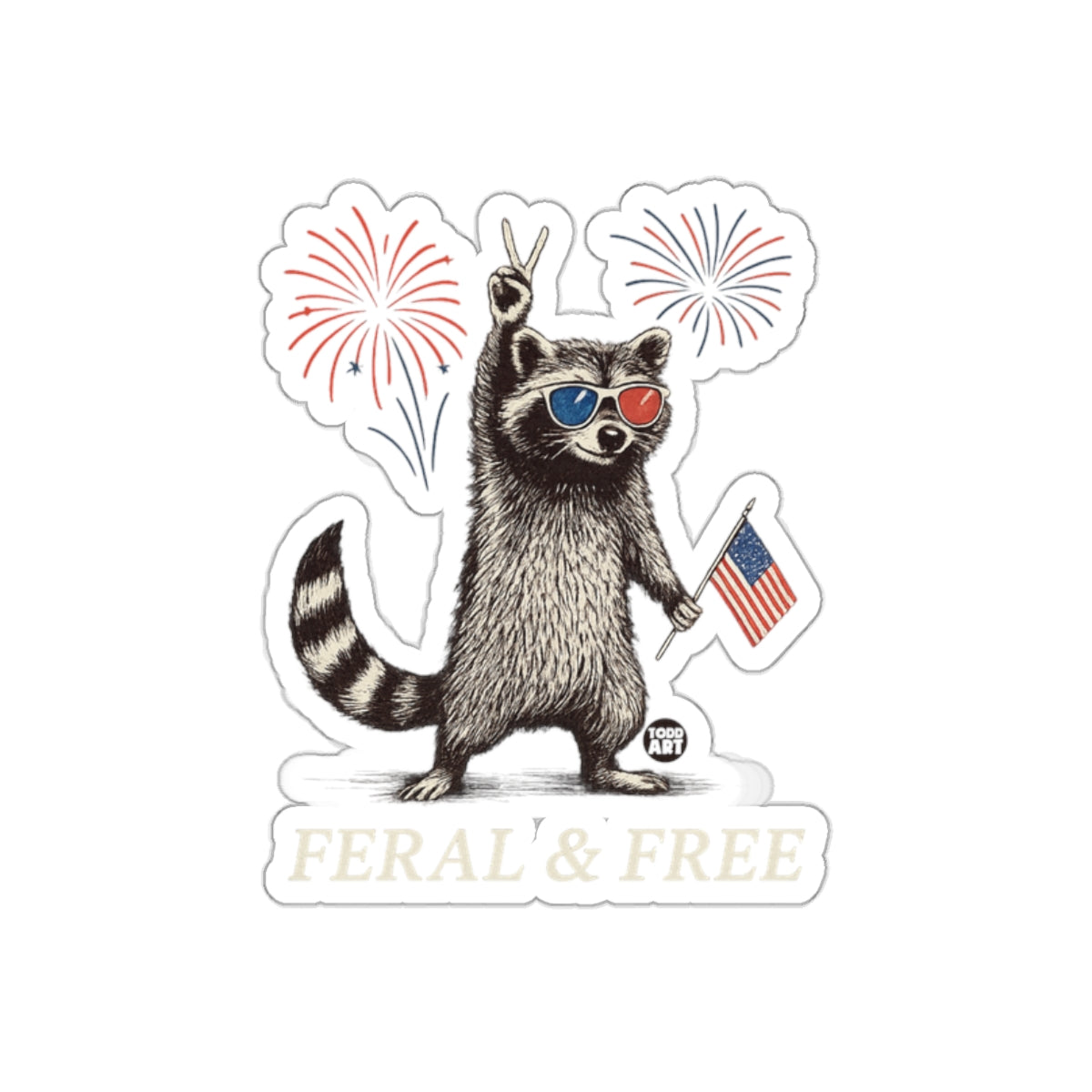 Patriotic Raccoon With Fireworks Sticker