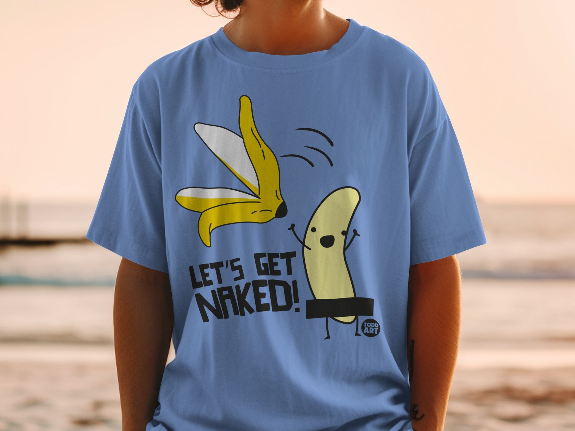 'LET'S GET NAKED!' Banana Cartoon Design Blue product type