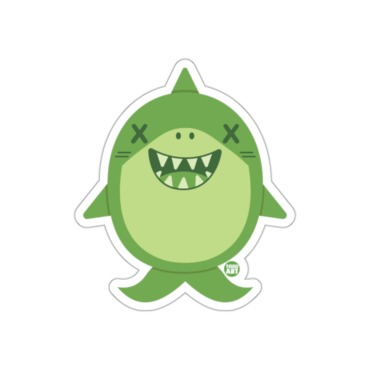 Green Cartoon Shark with X Eyes Sticker Design