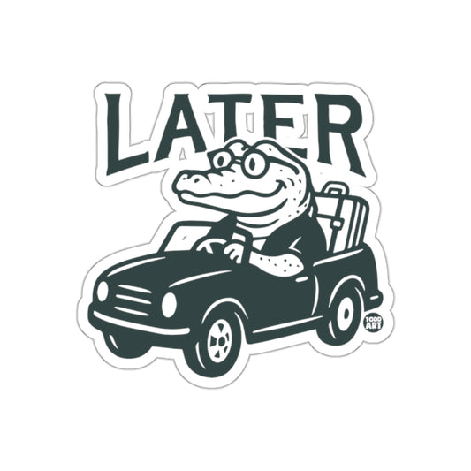 Alligator Driving Car with Suitcase Saying Later Stickers