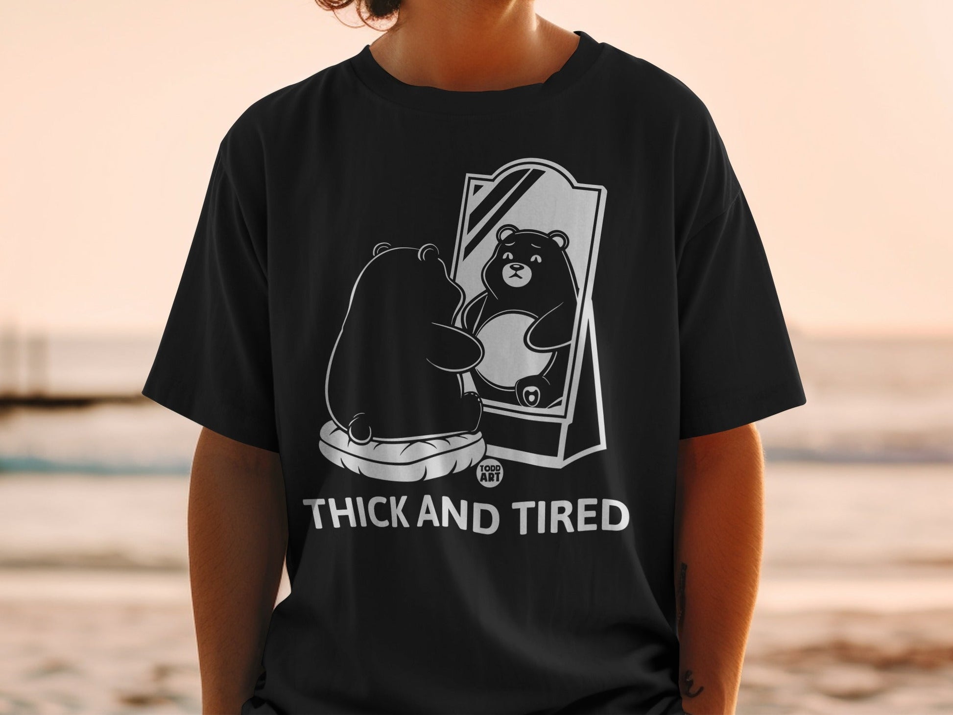 Thick and Tired Bear Graphic Design T-shirt