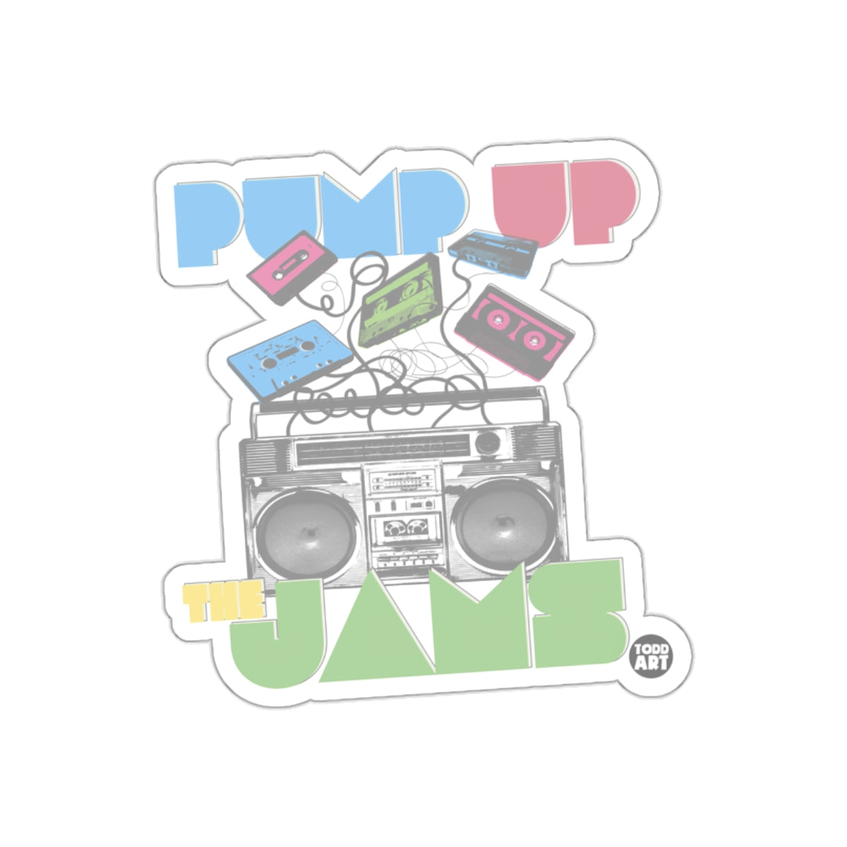 Pump Up The Jams Boombox with Cassettes Art Design Stickers
