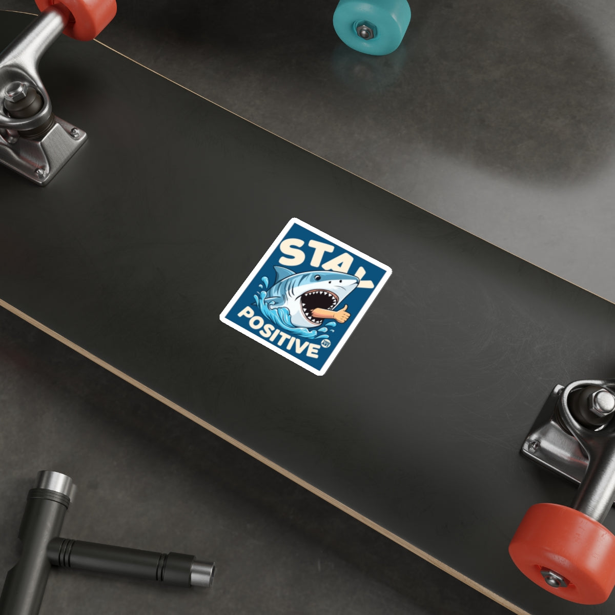 Stay Positive Shark Thumbs Illustrated Blue Square product type