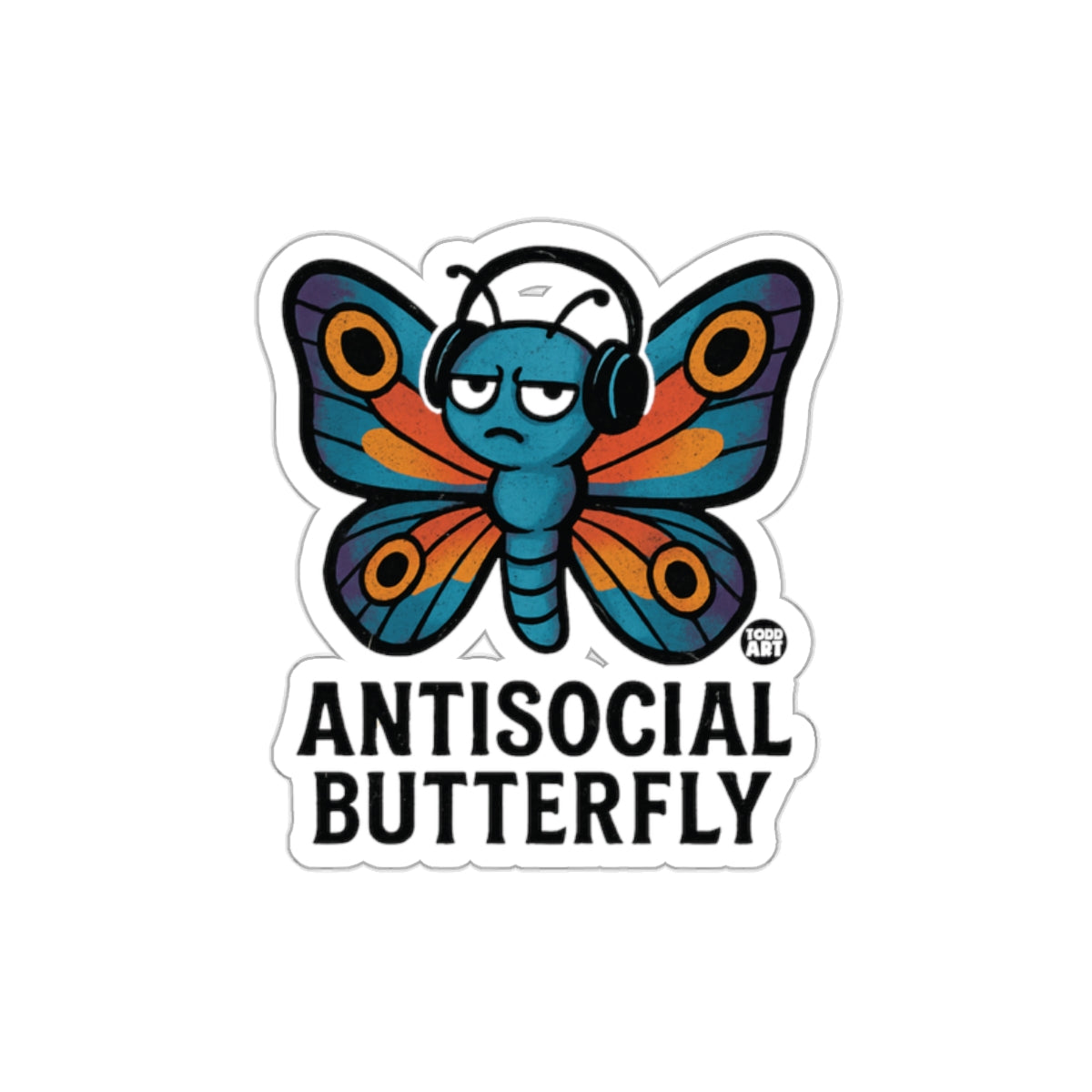 Antisocial Butterfly Cartoon Sticker Design