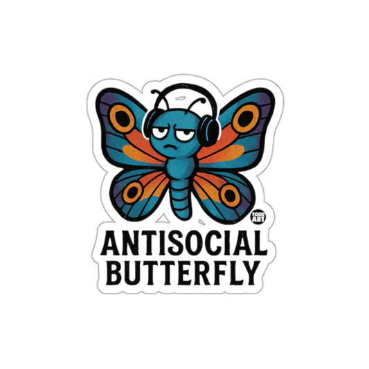 Antisocial Butterfly Cartoon Sticker Design