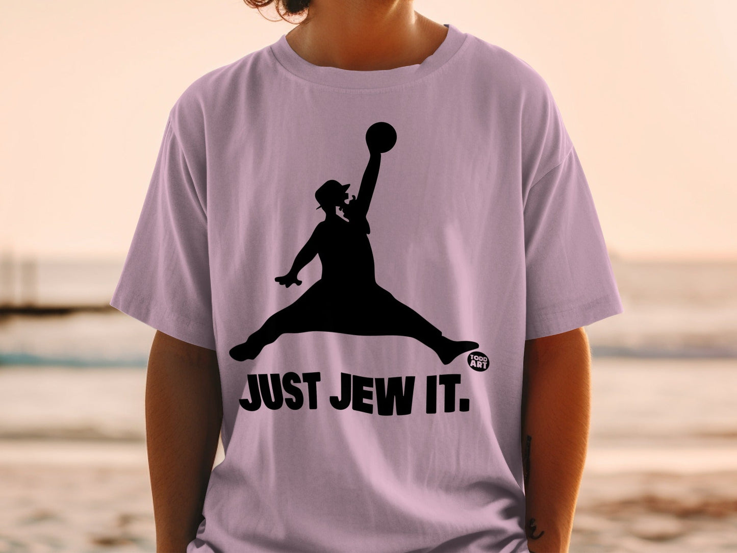 Silhouette of a person in a t-shirt with a Jewish interpretation of a famous basketball logo.