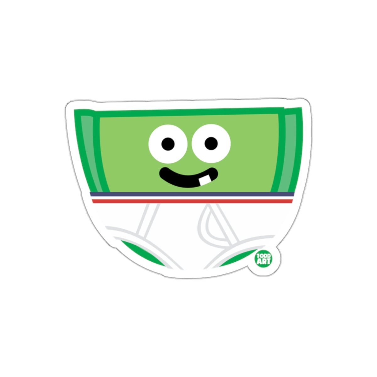 Smiling Character Sticker with Green and White Design Sticker