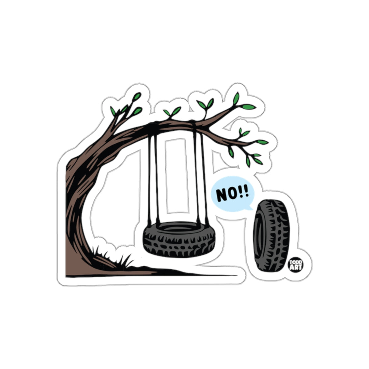 Funny Tire Swing and Rolling Tire Cartoon Sticker