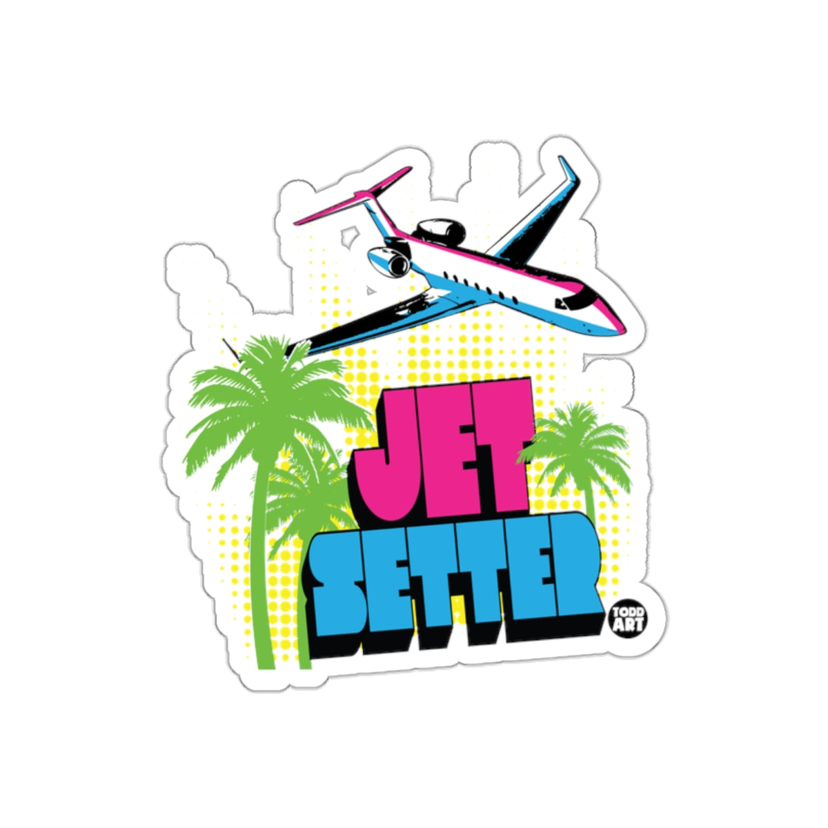 Jet Setter Graphic with Airplane and Palms Sticker