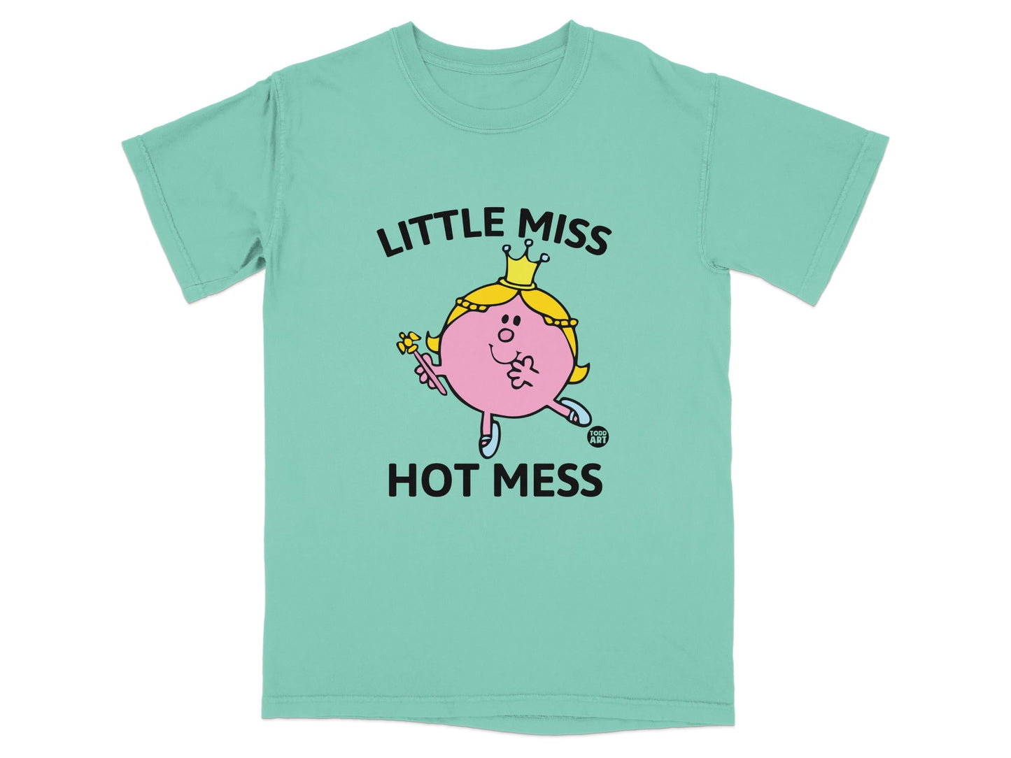 Little Miss Hot Mess graphic tee with a cartoon character.