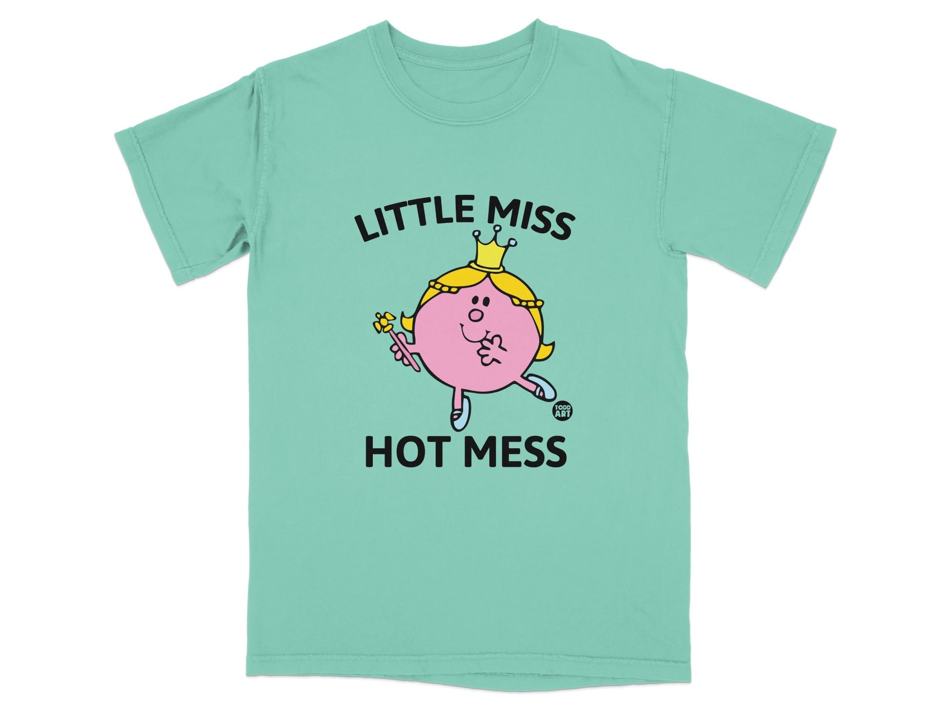 Little Miss Hot Mess graphic tee with a cartoon character.