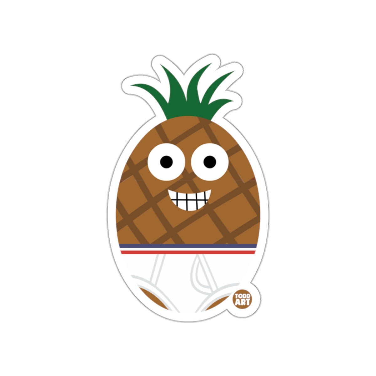 Cute Smiling Pineapple with Green Leaves Sticker