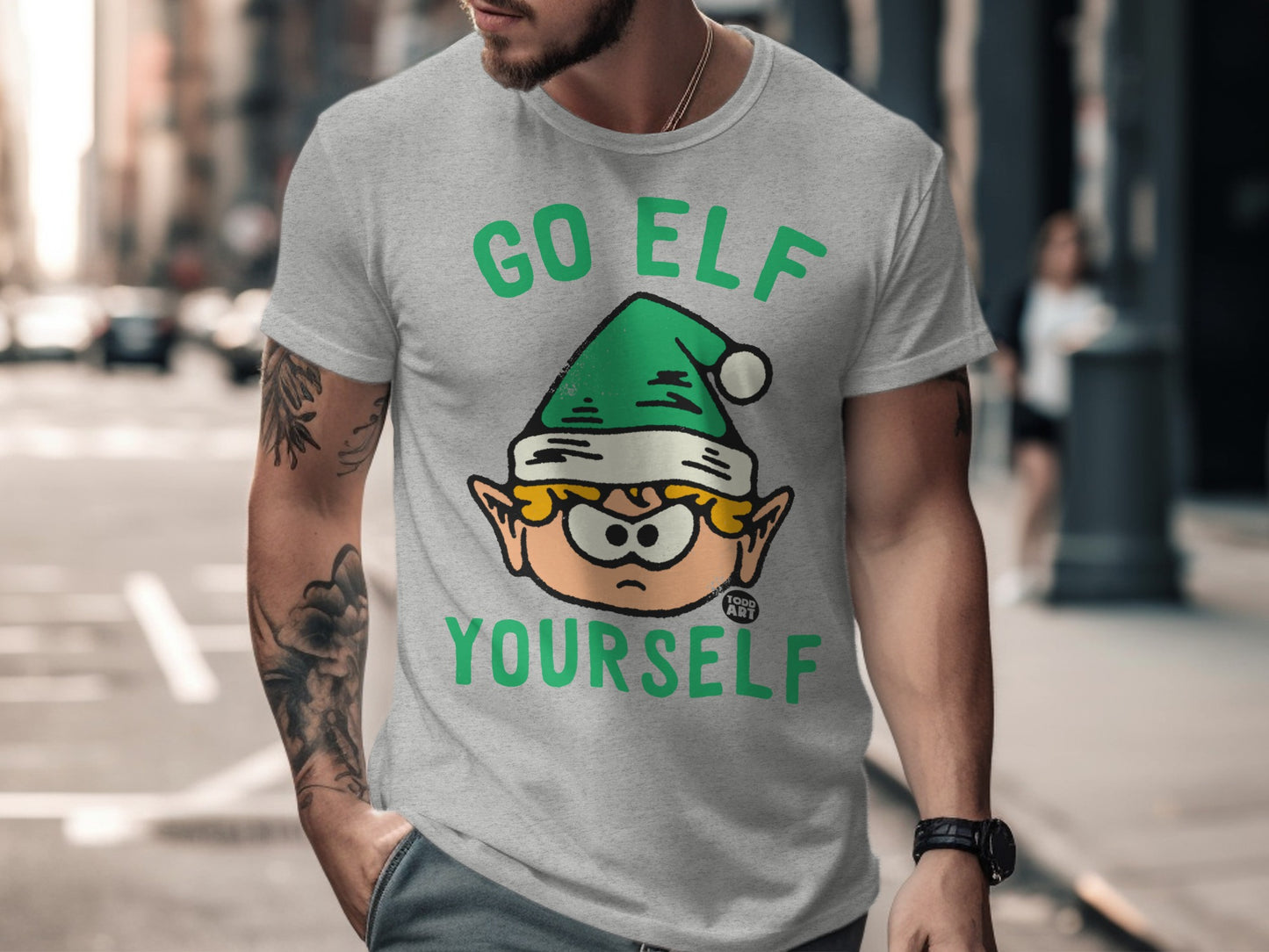 Go Elf Yourself Green Hat Funny Graphic T-Shirt