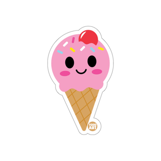 Cute Smiling Ice Cream Cone with Cherry Sticker
