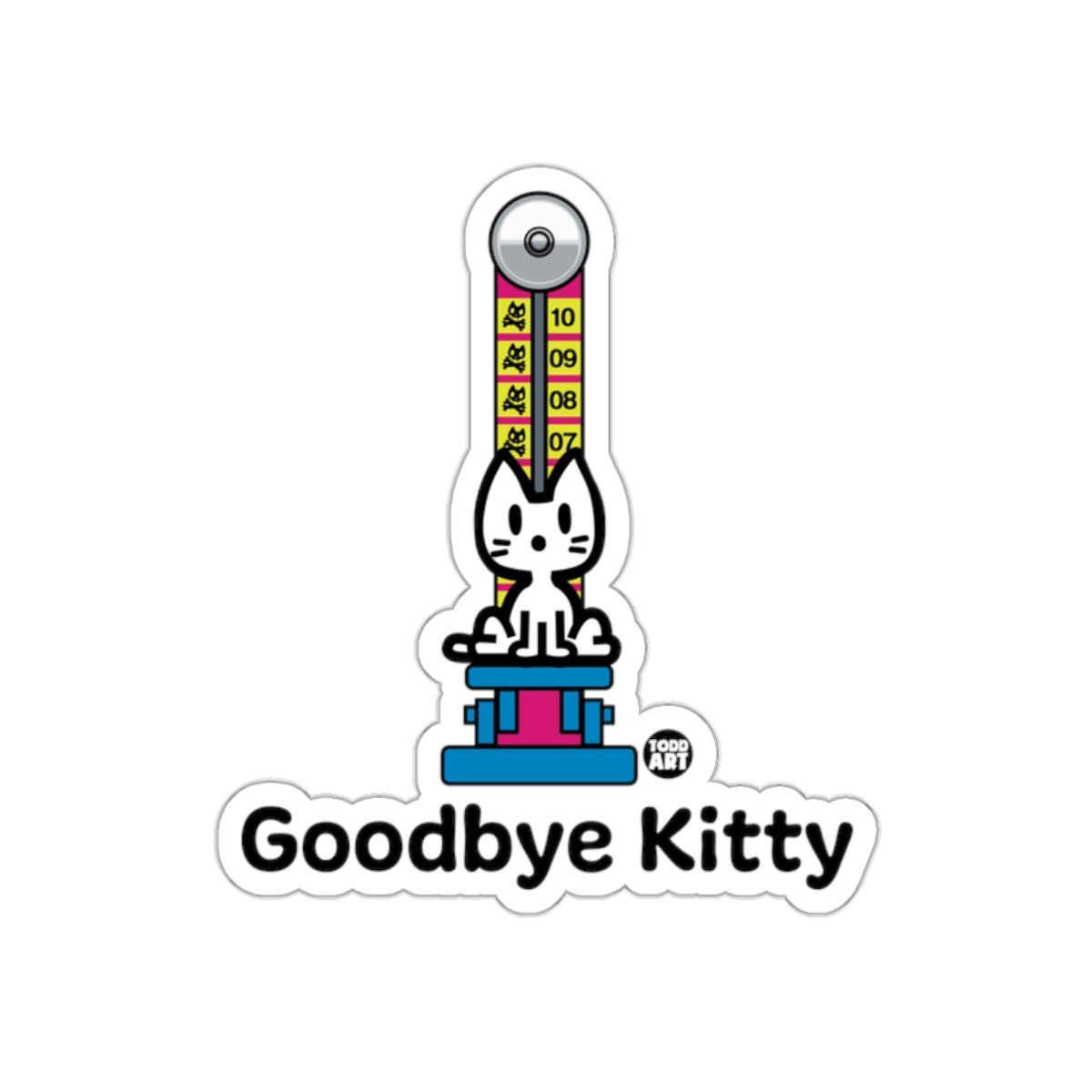 Goodbye Kitty Sticker with Retro Arcade Design