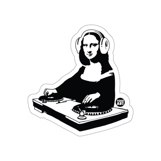 DJ Mona Lisa on turntables with headphones Stickers