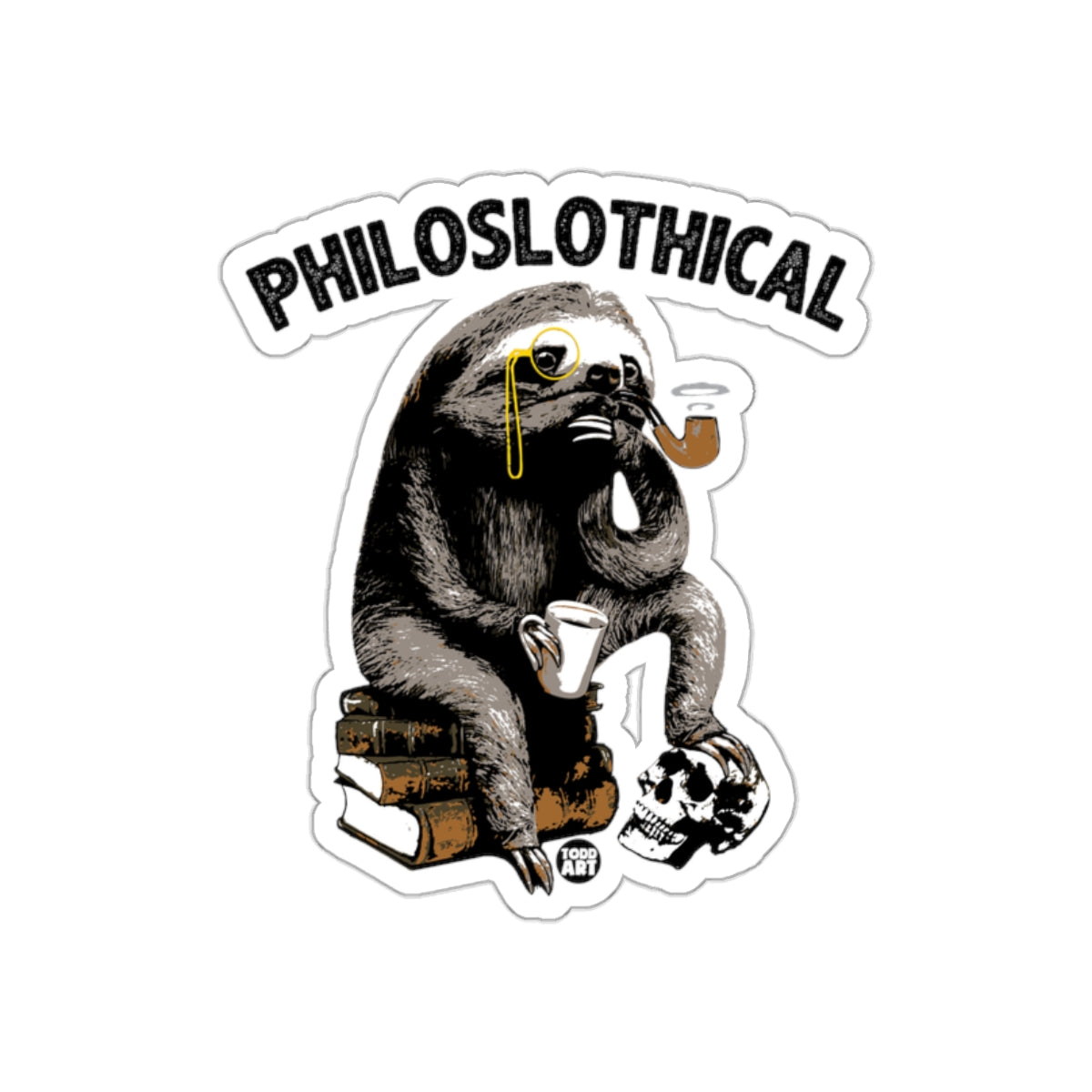 Philosophlothical Sloth on Books with Skull Stickers