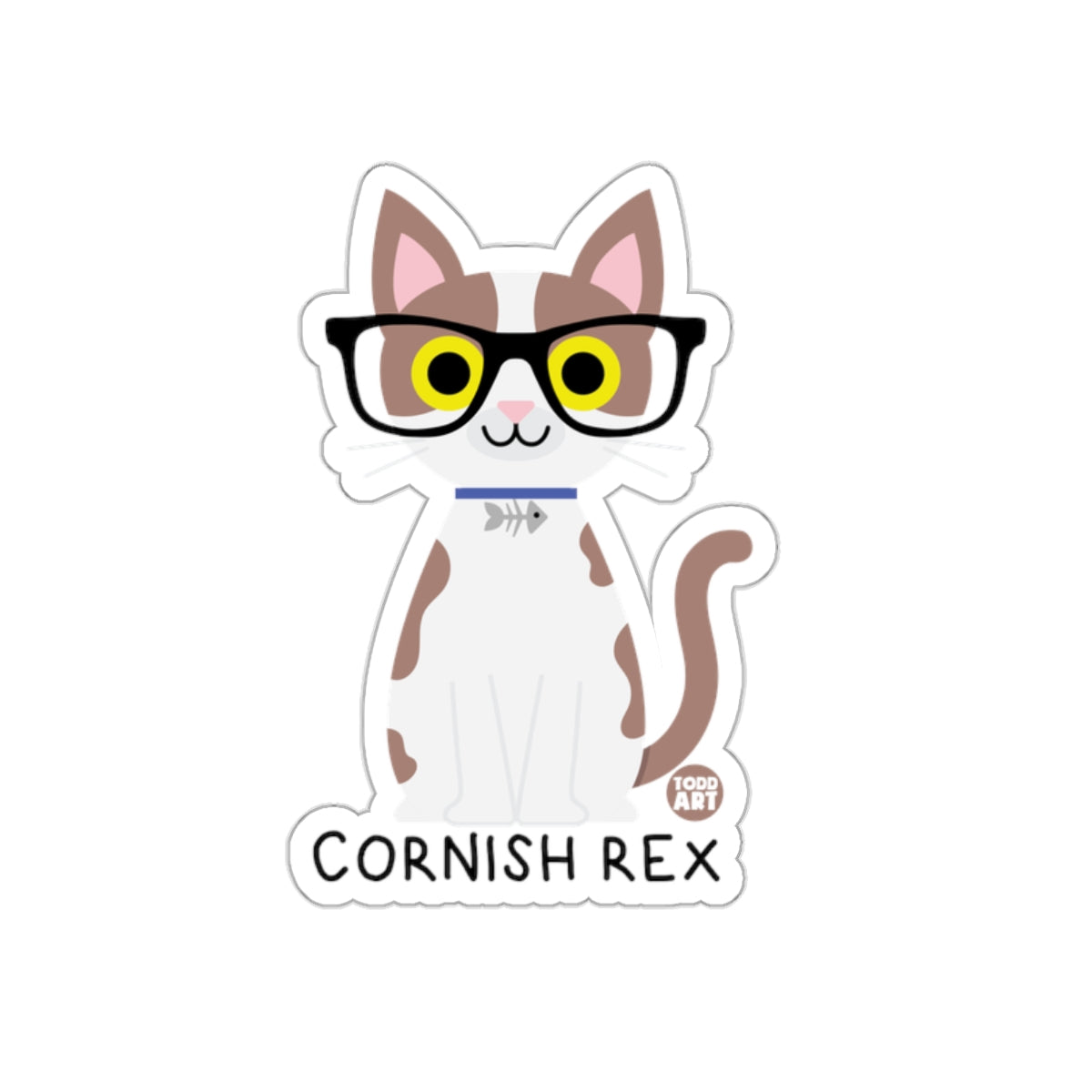 Cute Cornish Rex Cat with Glasses Cartoon Sticker