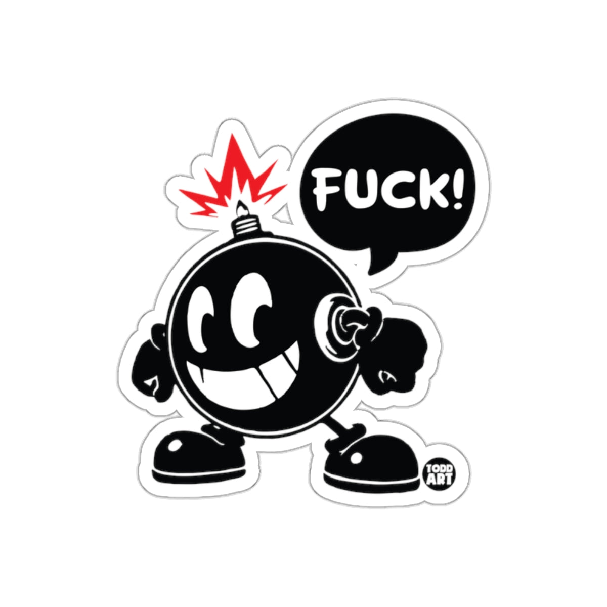 Happy Bomb Cartoon with Expletive Sticker Decal