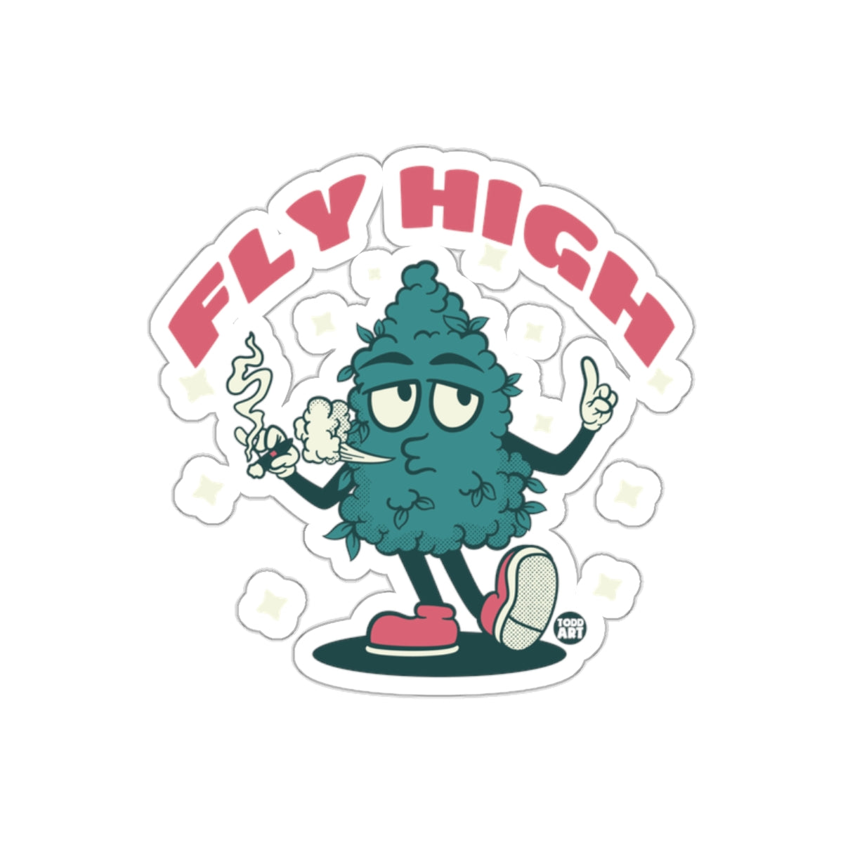 Fly High Graphic Sticker with Cool Weed Character Design
