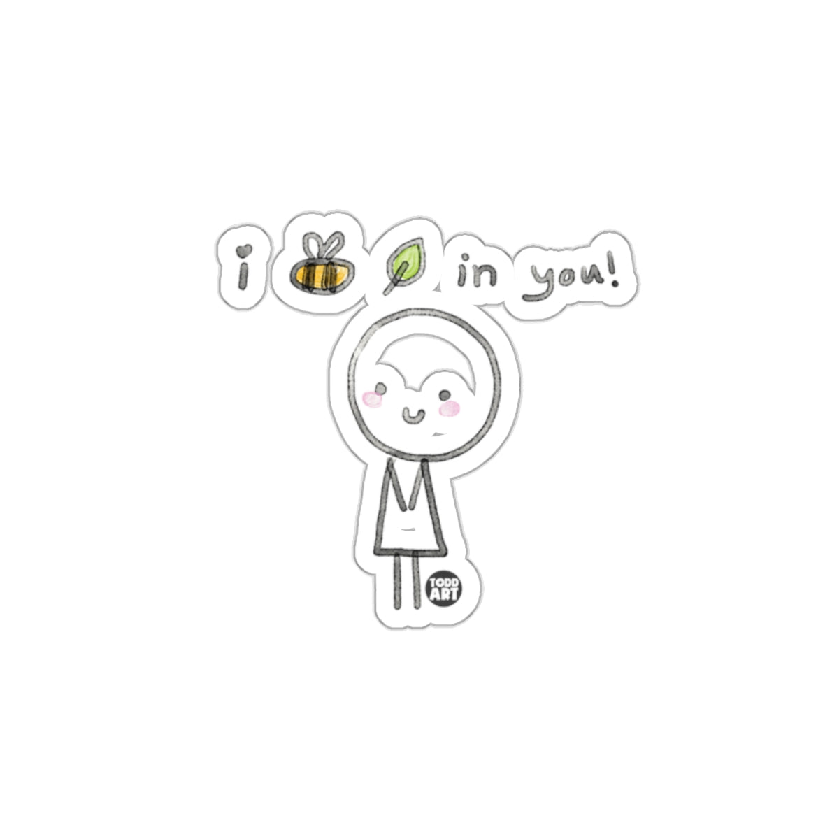 Cute Inspiring Sticker with Bee and Leaf Artwork
