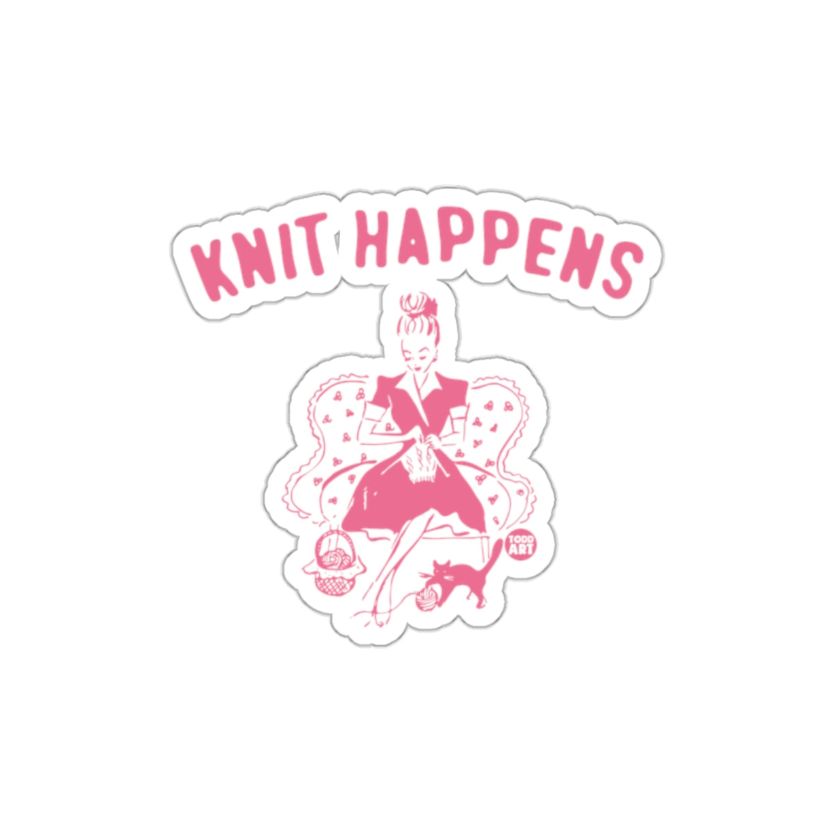 Knit Happens Knitting Retro Style Sticker for Craft Lovers