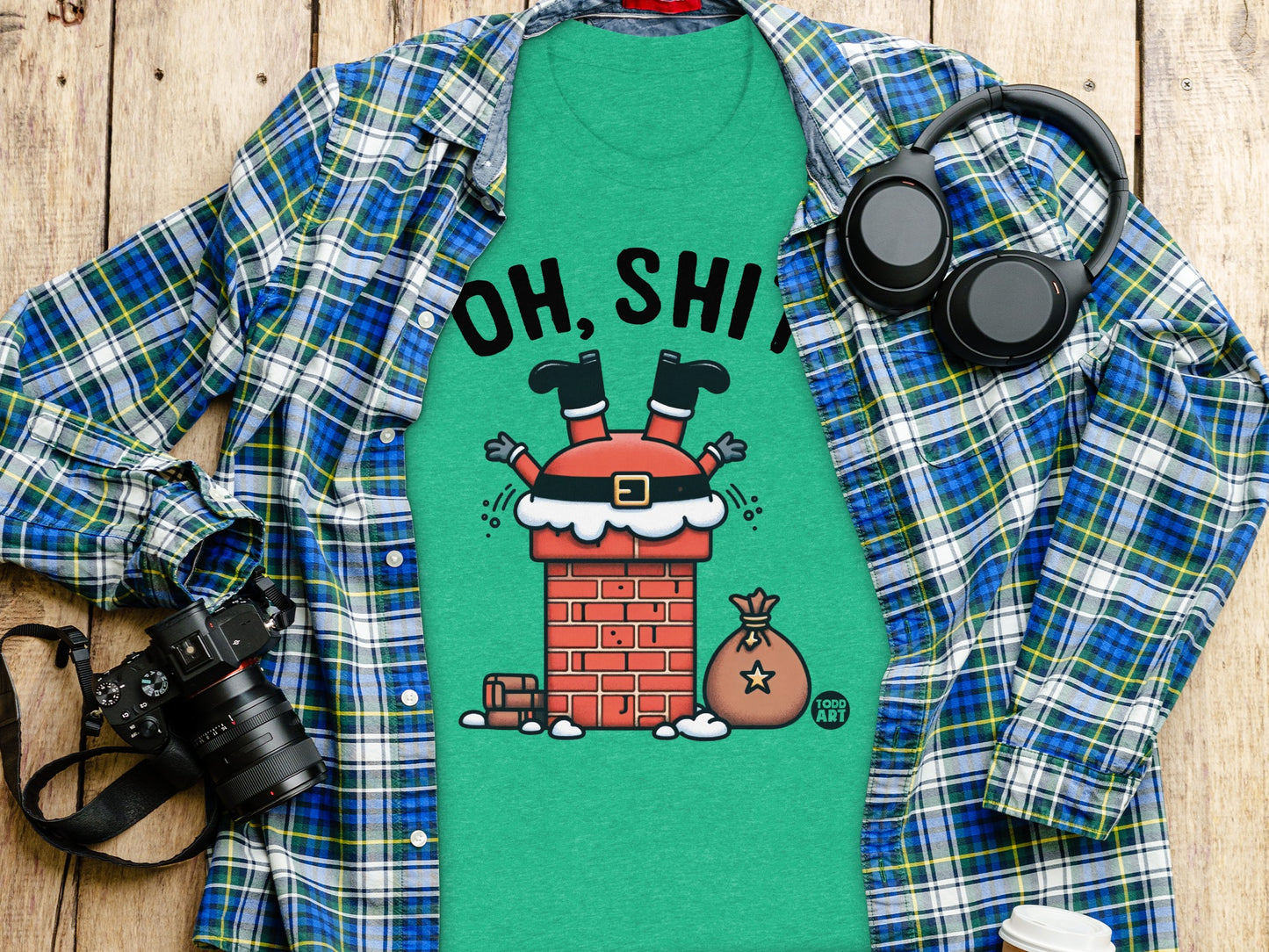 Oh Shit Santa Stuck in Chimney Funny Graphic Shirt