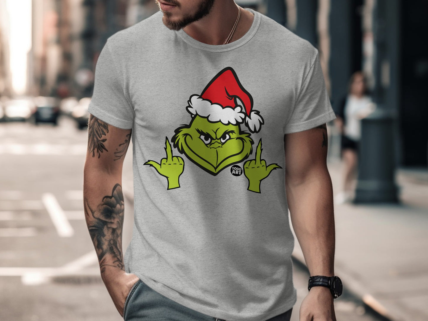 Festive Santa Hat Grinch Graphic T-Shirt
