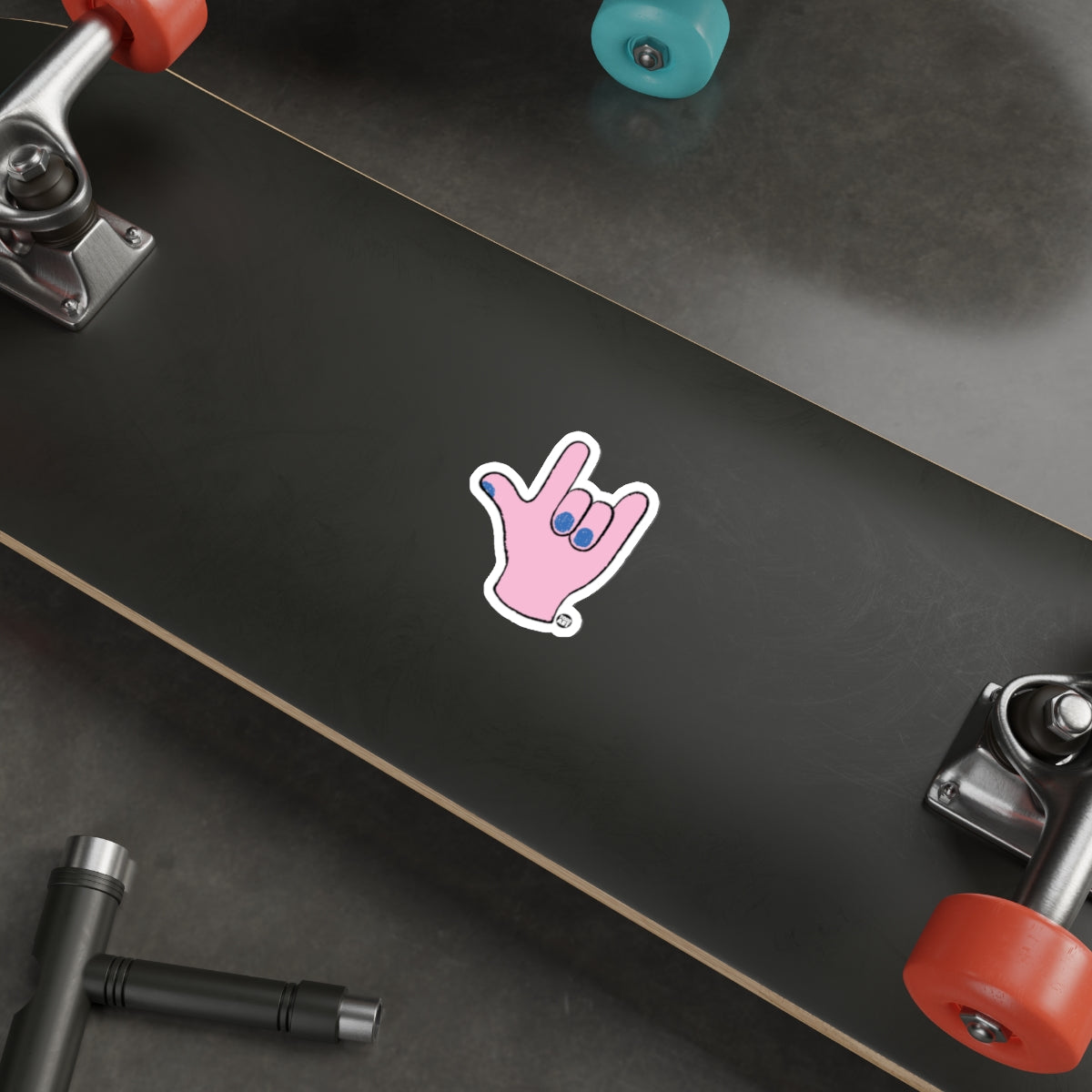 Pink Hand Gesture Sticker for Skateboard Enthusiasts
