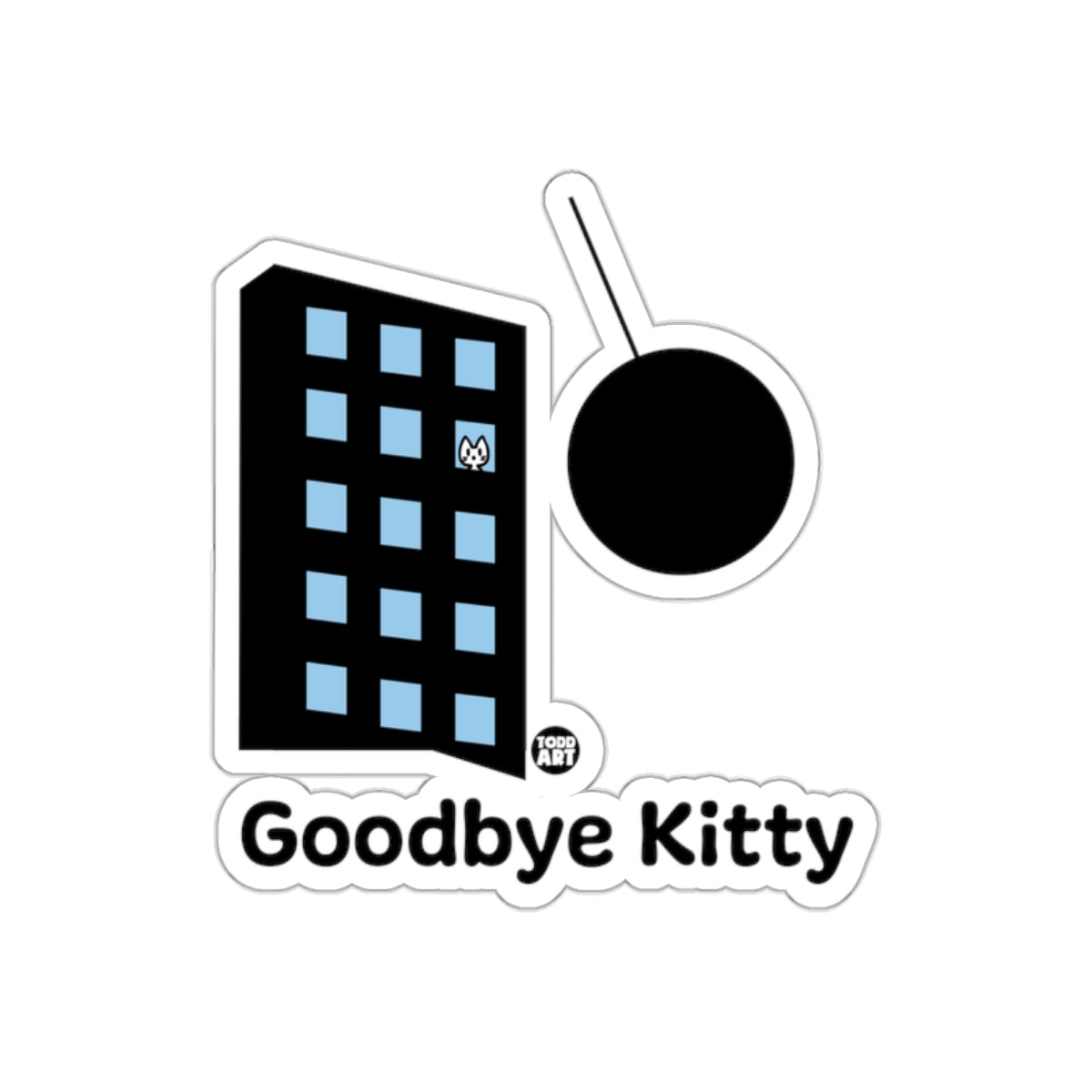 Goodbye Kitty Sticker with Cat in Window Art Design