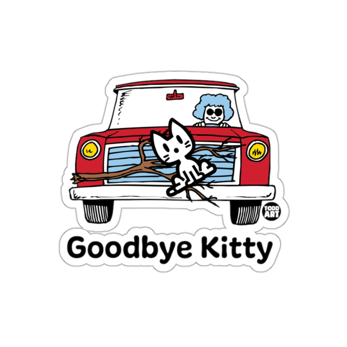 Goodbye Kitty Cat in Car Sticker Graphic Design