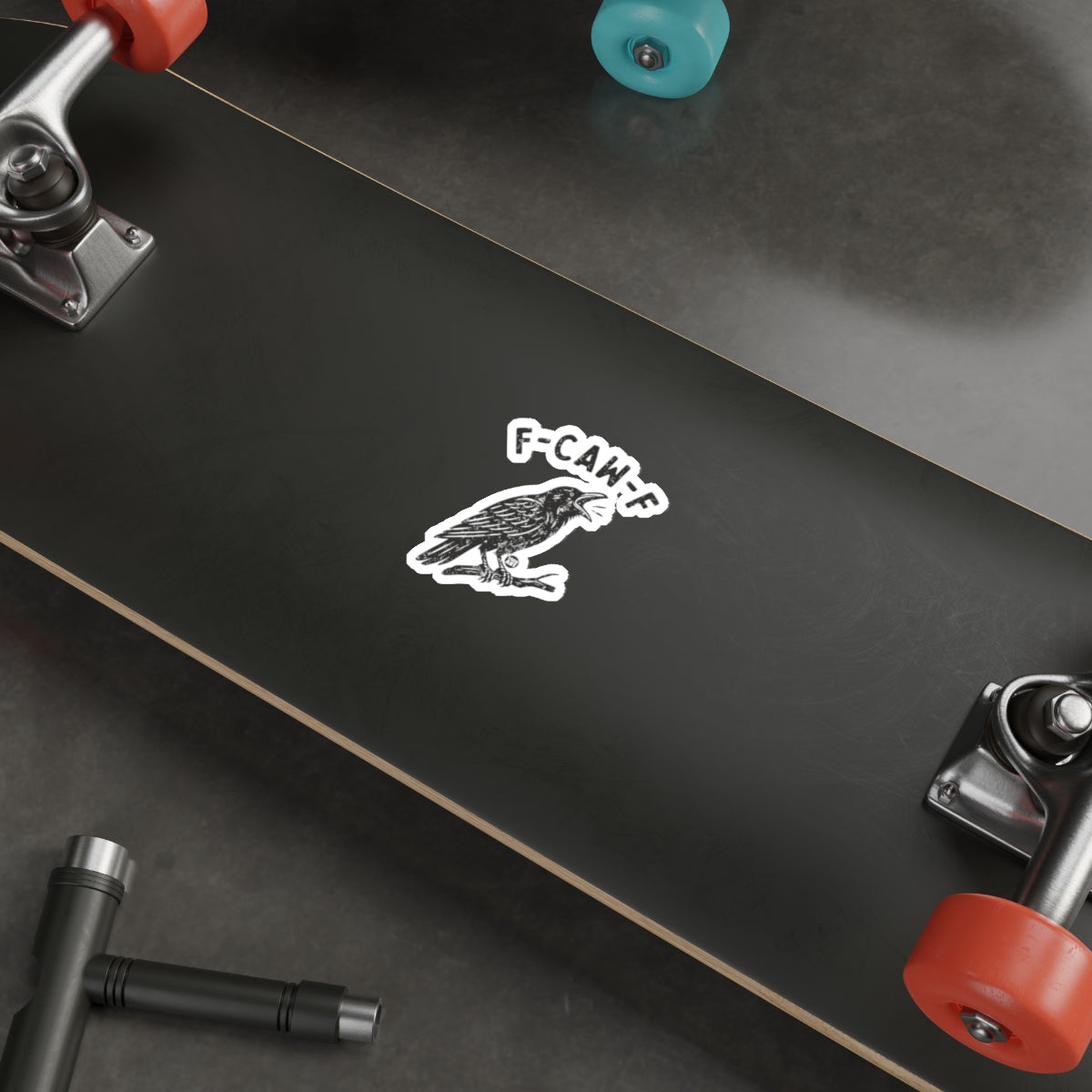 Skateboard with Unique Raven Graphic Design
