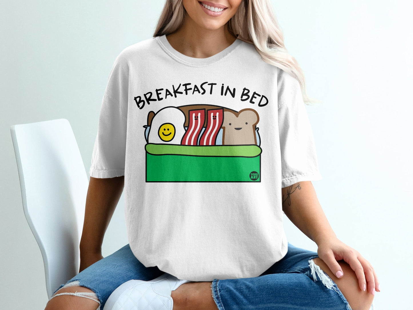 Breakfast In Bed Graphic Tee Egg Bacon Toast Characters