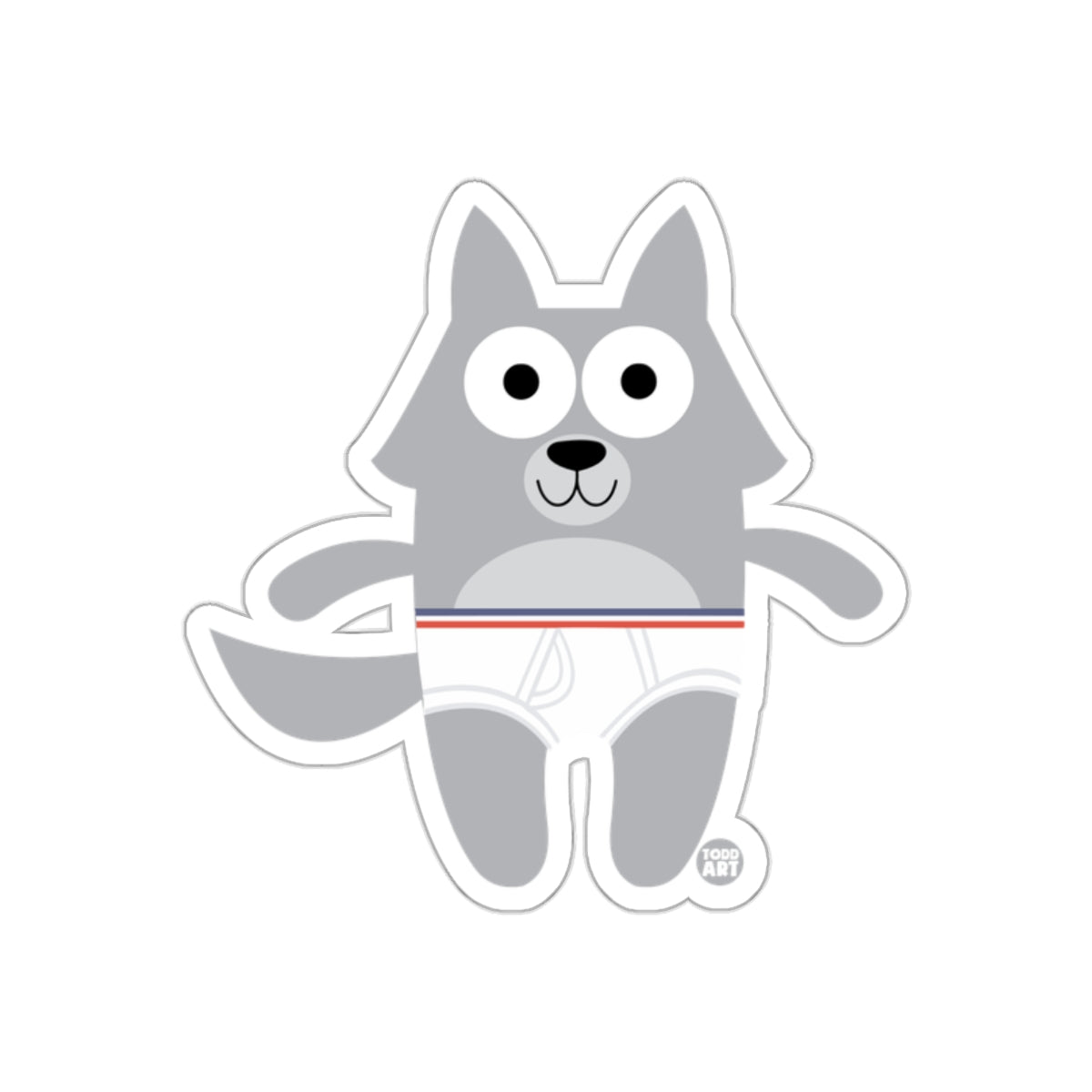 Cute Gray Wolf in White Underwear Character Sticker